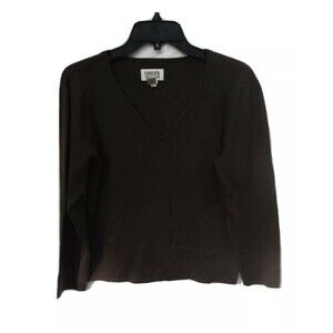 Chicos Design Woman Shirt Size 1 (S) Brown Long Sleeve V Neck Knit Silk Blend